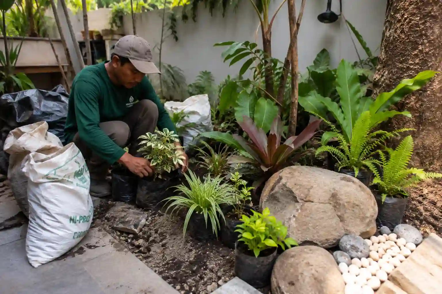 Pemilihan tanaman dan material taman sesuai kebutuhan proyek